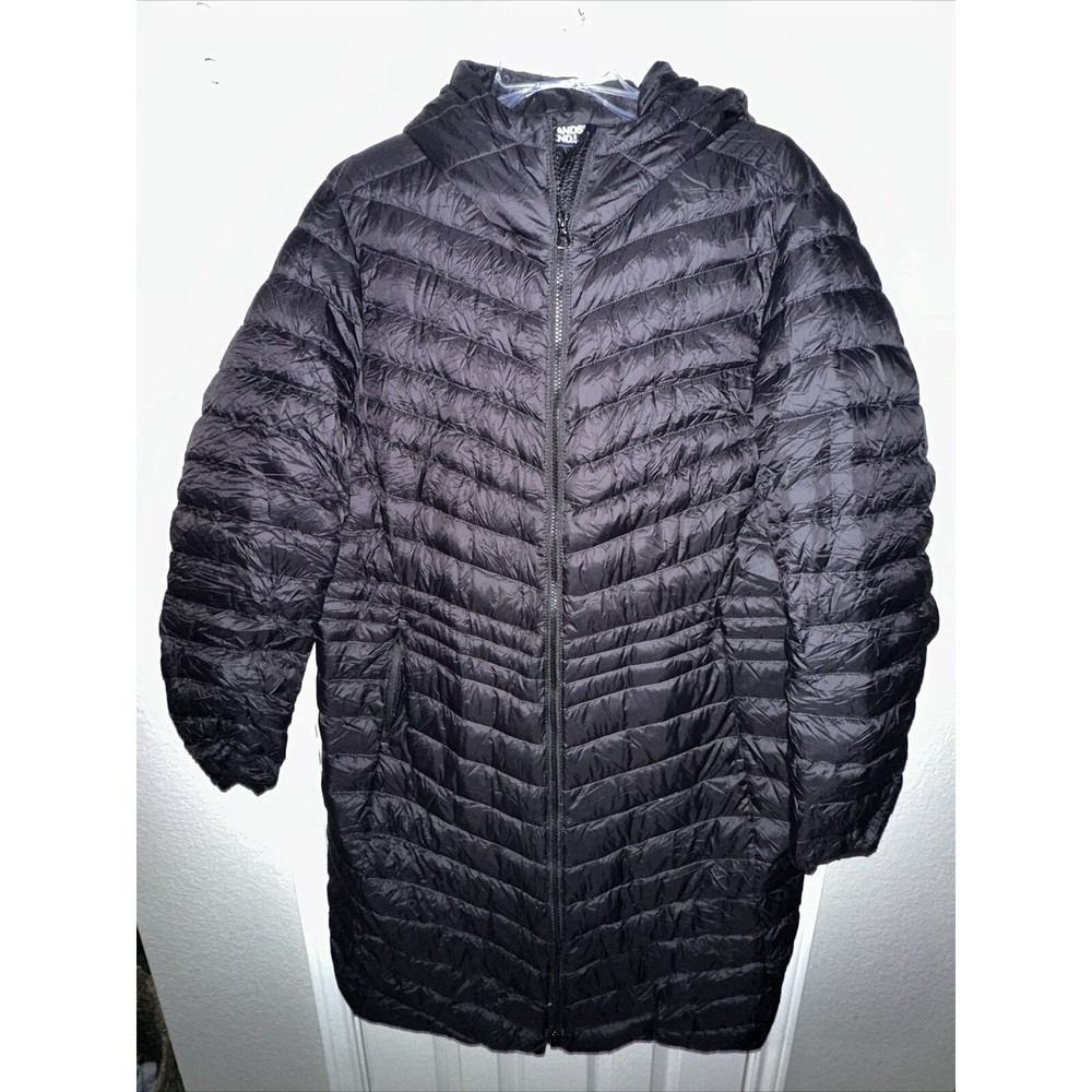 Lands End Black Puffer Coat Women Goose Down Filled Full Length Hooded. Size XL